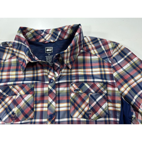 REI Tops - REI Co-op Women's Medium Blue Plaid Button Up Vented Hiking Shirt Roll Tab L/S